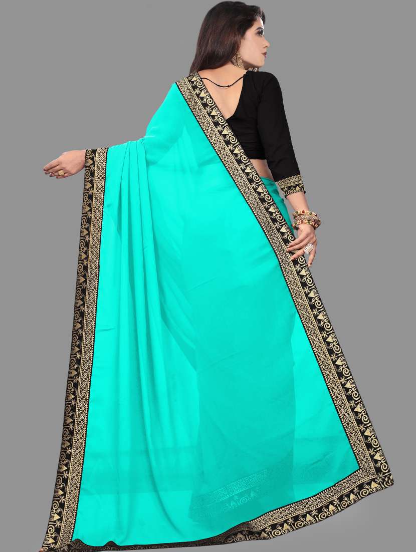 women's bordered royal blue colored saree with blouse - 18909484 -  Standard Image - 1