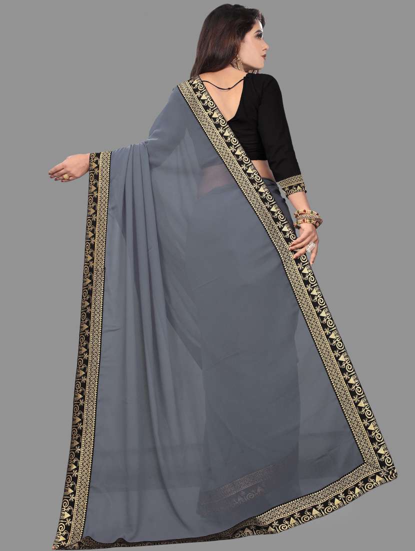 women's bordered royal blue colored saree with blouse - 18909523 -  Standard Image - 1