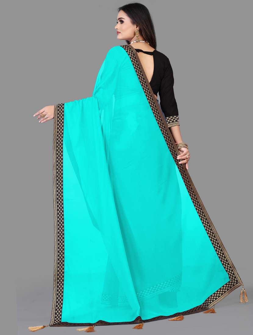 women's bordered royal blue colored saree with blouse - 18909531 -  Standard Image - 1