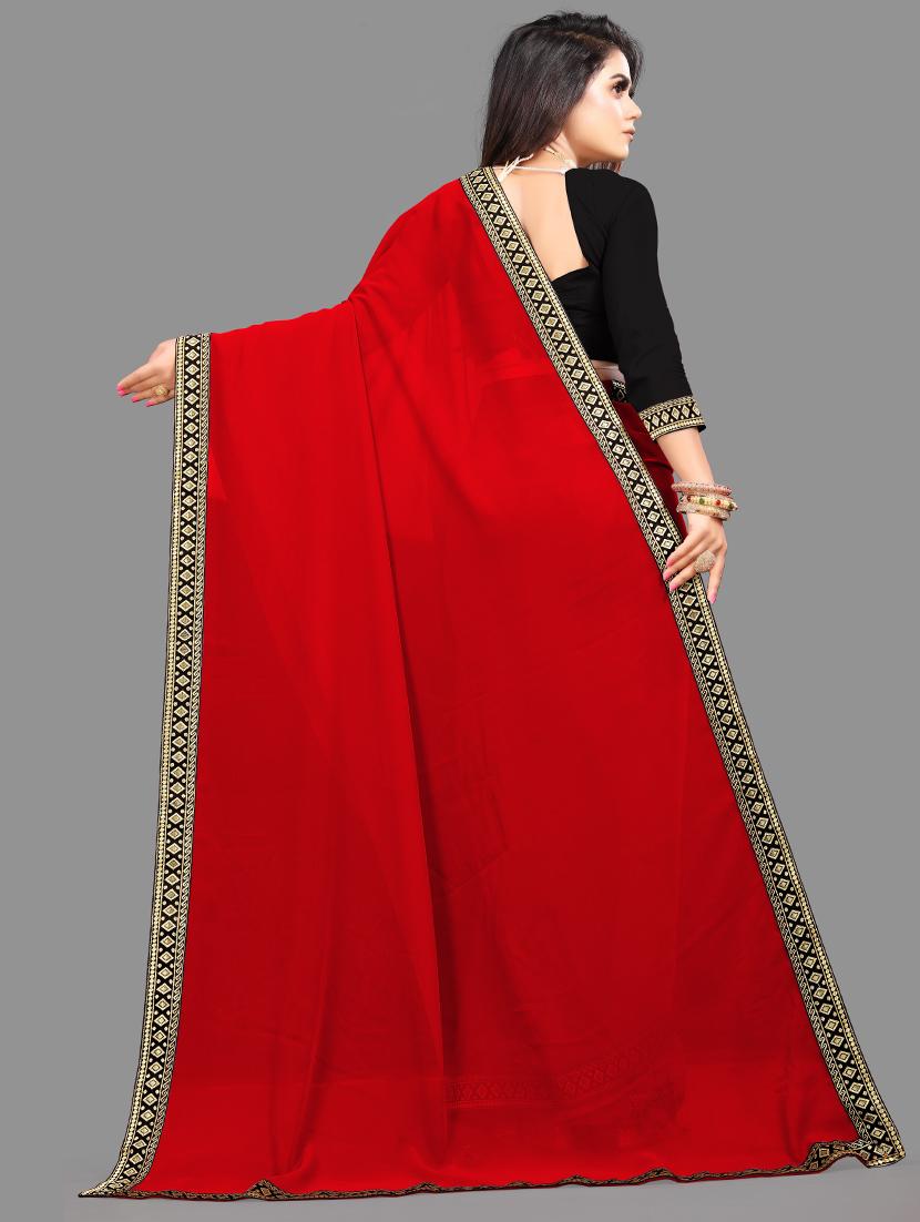 red saree blouse set with blouse - 18909609 - Standard Image - 1