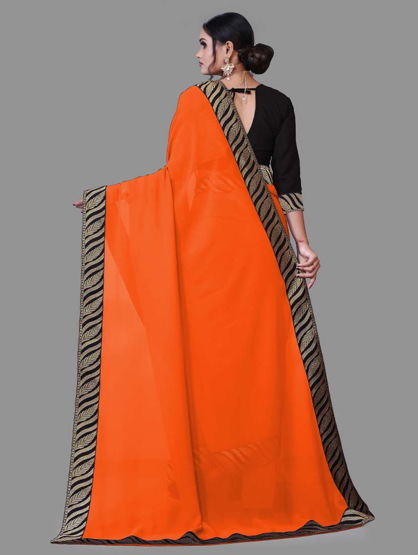 women's bordered orange colored saree - 18909723 - Standard Image - 1