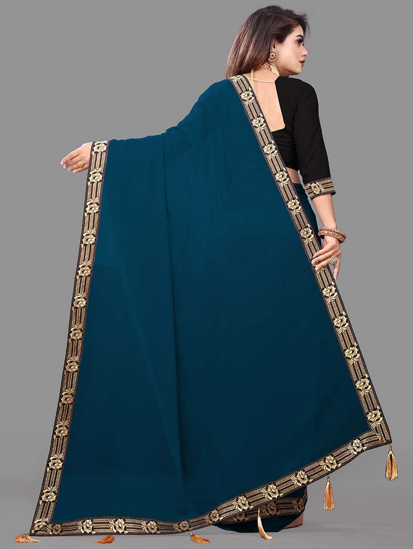 women's bordered royal blue colored saree with blouse - 18909770 -  Standard Image - 1