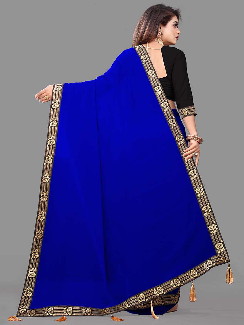 women's bordered royal blue colored saree with blouse - 18909771 -  Standard Image - 1