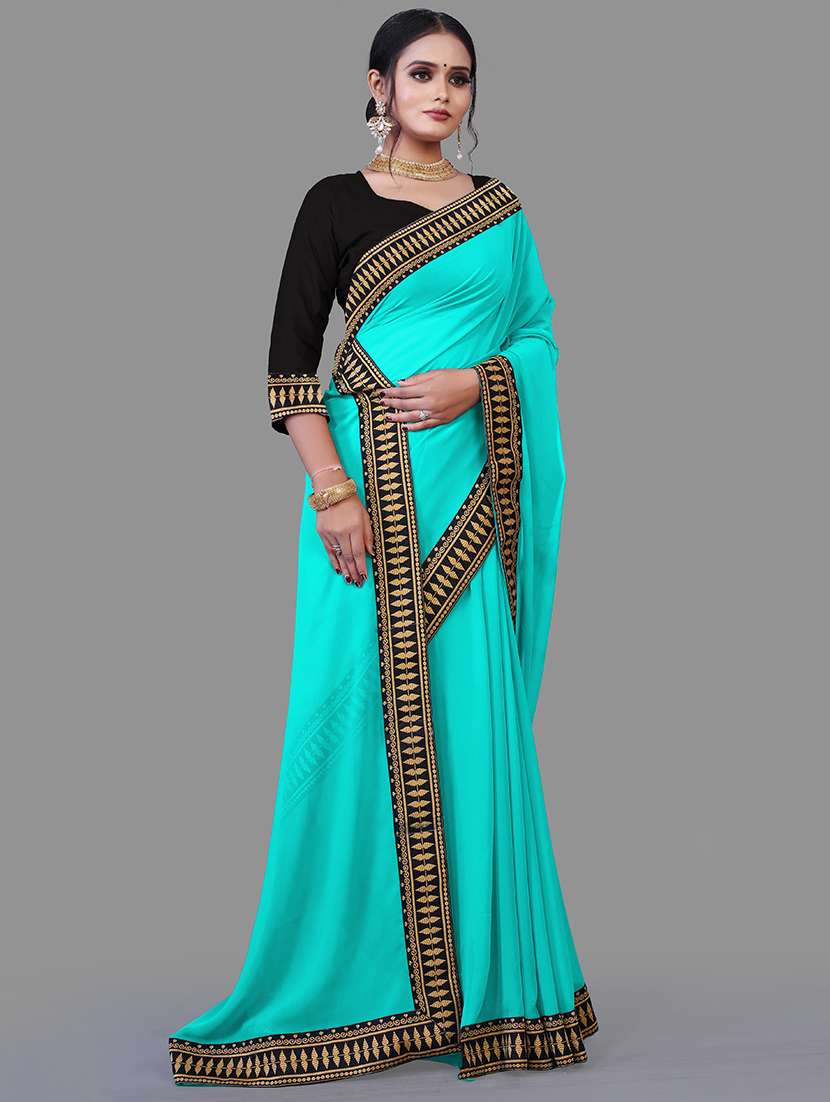 women's bordered blue colored saree with blouse - 18909894 -  Standard Image - 1