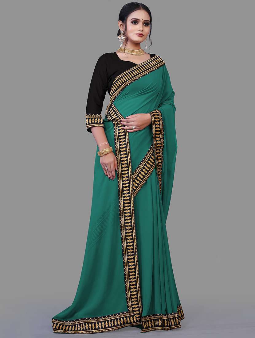 women's bordered green colored saree with blouse - 18909910 -  Standard Image - 1