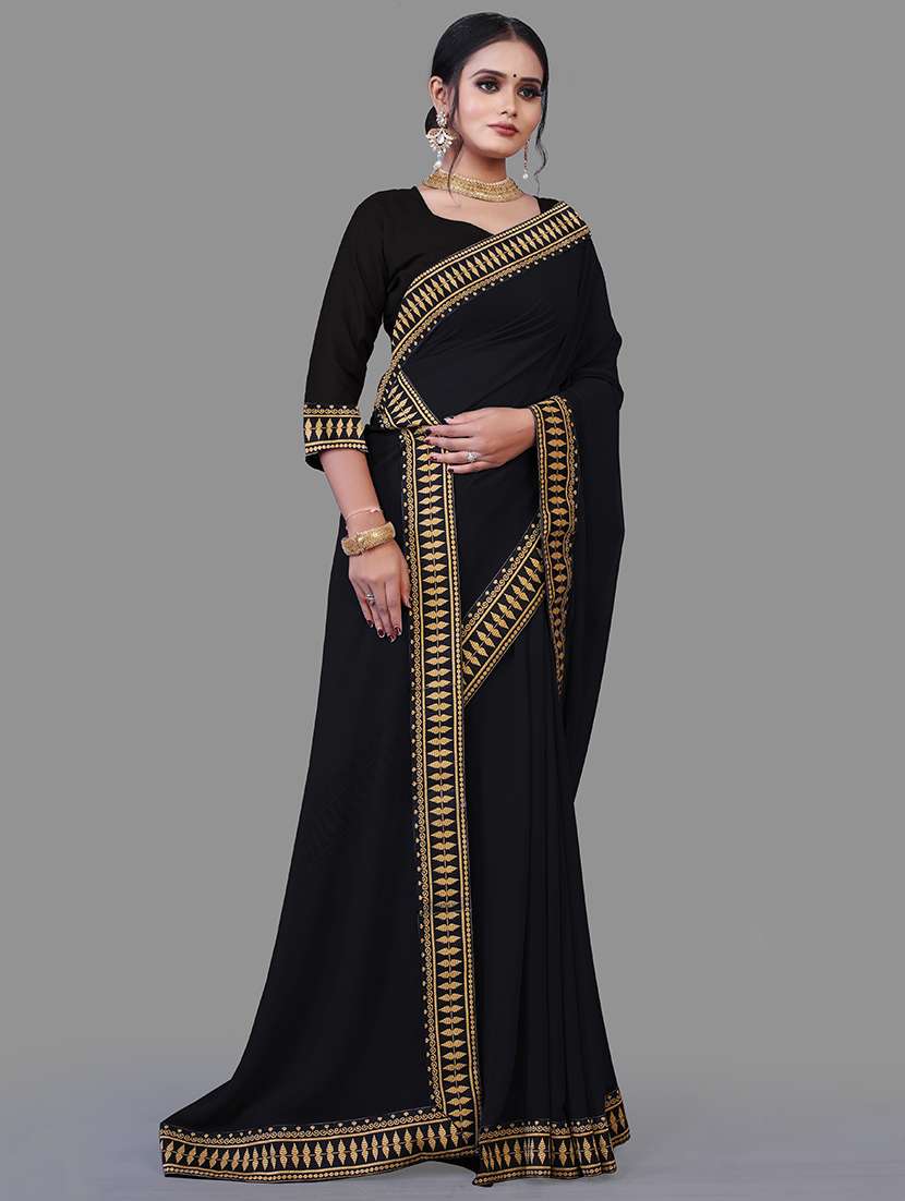 lace bordered solid saree with blouse - 18909911 - Standard Image - 1