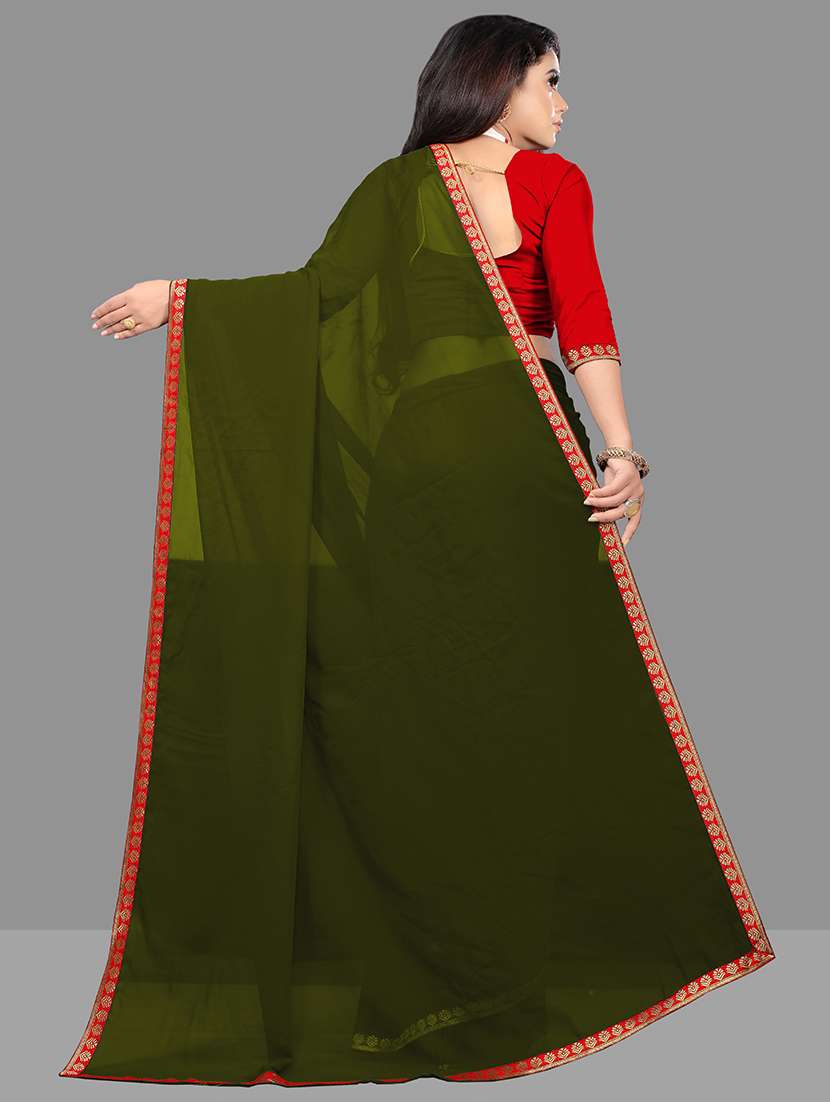 women's solid green colored saree with blouse - 18909920 - Standard Image - 1