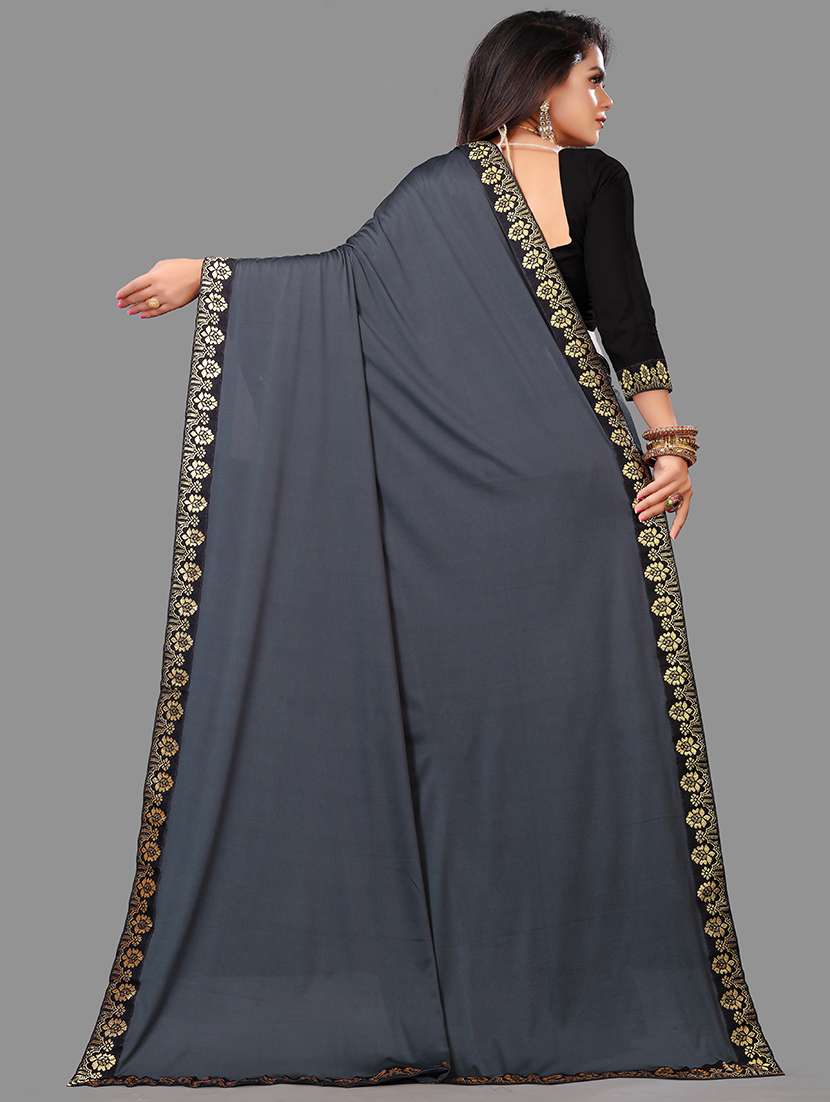 women's bordered grey colored saree with blouse - 18909970 -  Standard Image - 1
