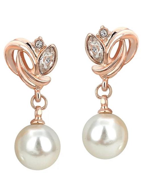 simulated pearl beads rose gold & white color drop earrings  - 18910263 -  Standard Image - 0