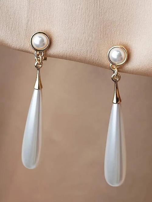 gold plated water drop long pearl earrings - 18910329 - Standard Image - 0