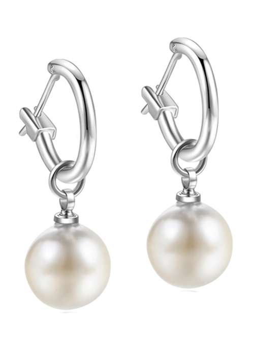 silver with round pearl drop earrings - 18910364 - Standard Image - 0
