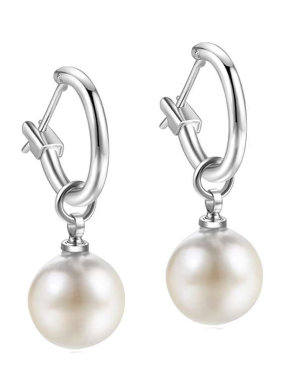 silver with round pearl drop earrings - 18910364 - Zoom Image - 0