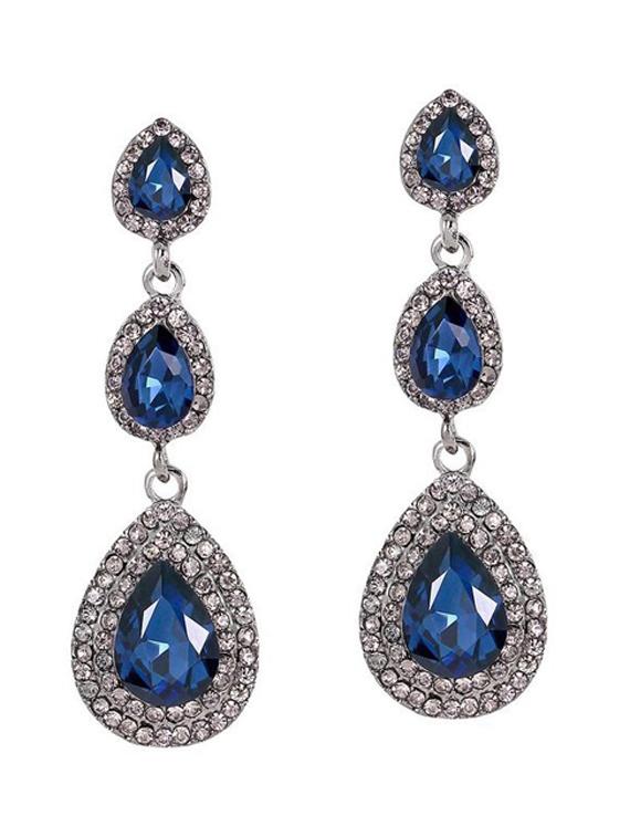 silver plated water drop blue color crystal dangle & drop earrings - 18910403 - Zoom Image - 0