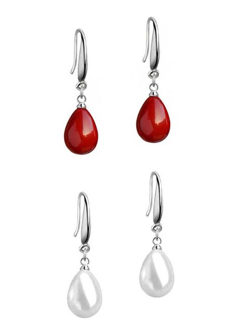 red & white cherry pearl stylish fancy drop earrings - pack of 2 - 18910451 - Standard Image - 0