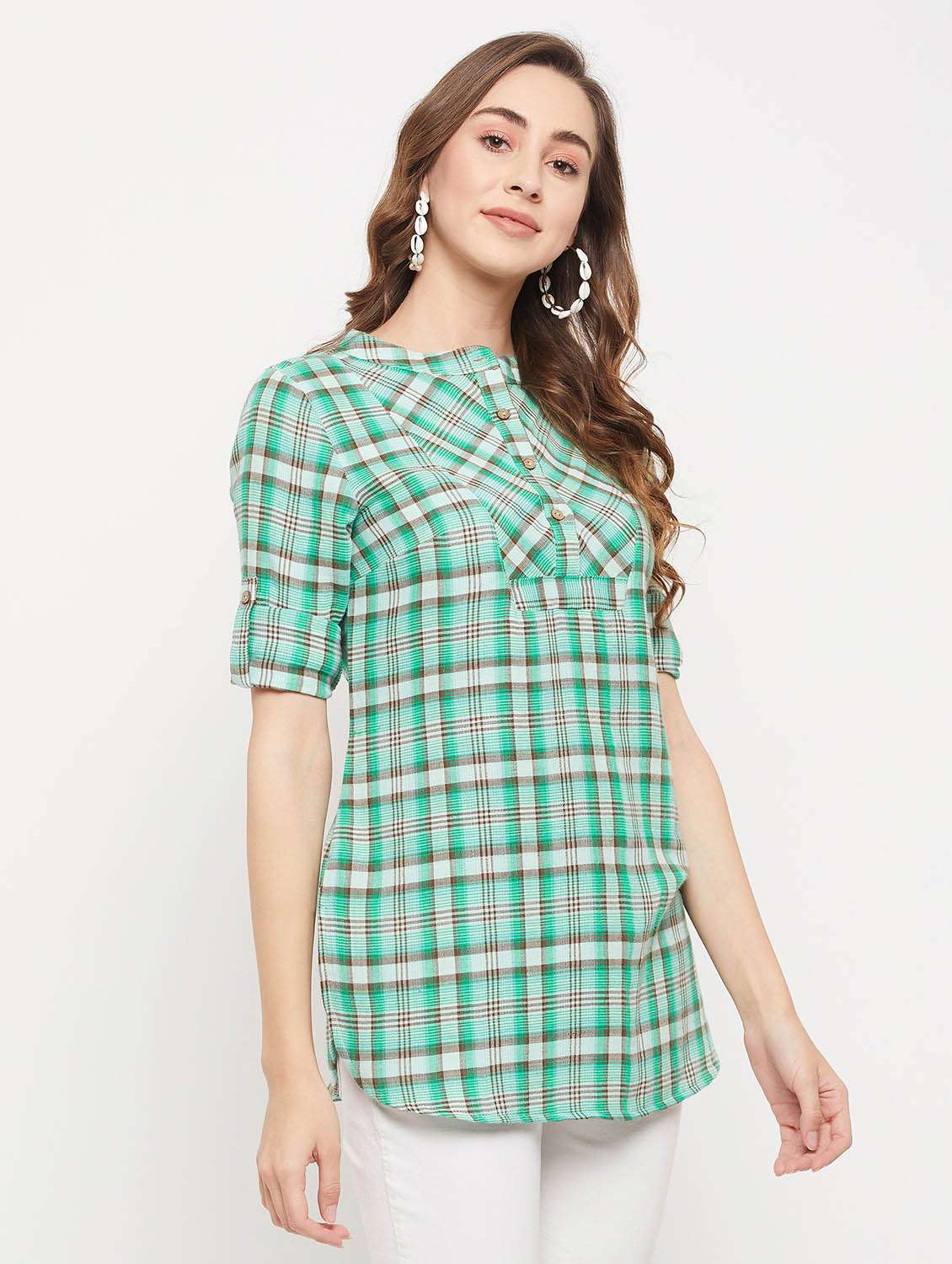 green checked a-line tunic