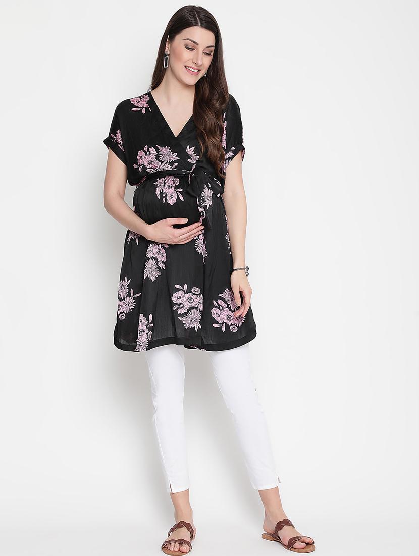 tie front floral maternity wear tunic - 18913355 - Standard Image - 4