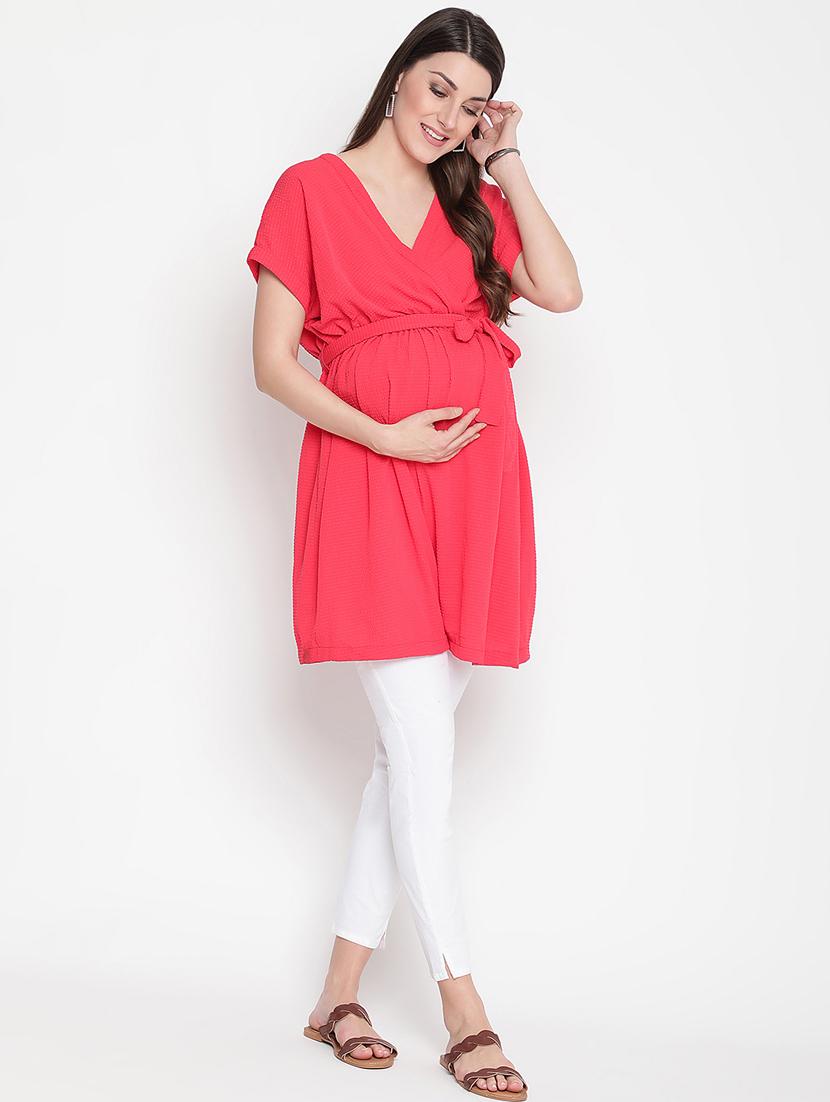 tie front solid maternity wear tunic - 18913356 - Standard Image - 4