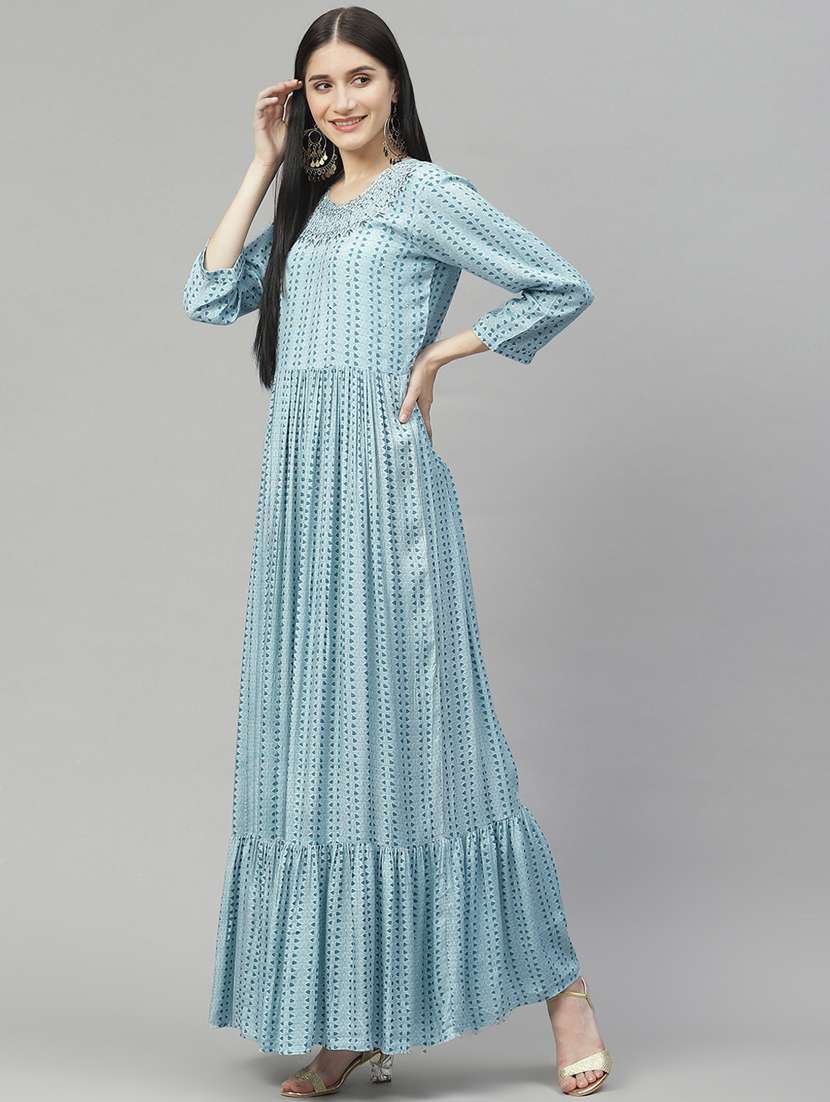 blue satin fit & flare ethnic dress - 18913370 -  Standard Image - 1