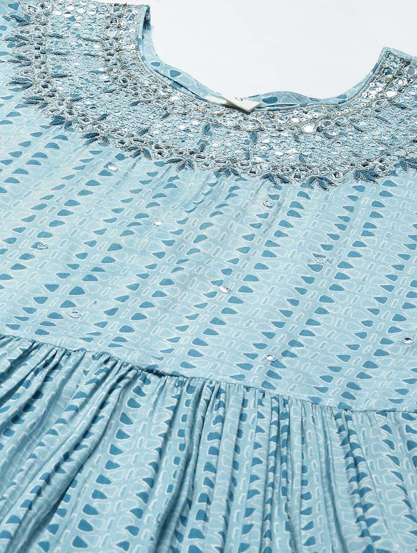 blue satin fit & flare ethnic dress - 18913370 -  Standard Image - 4