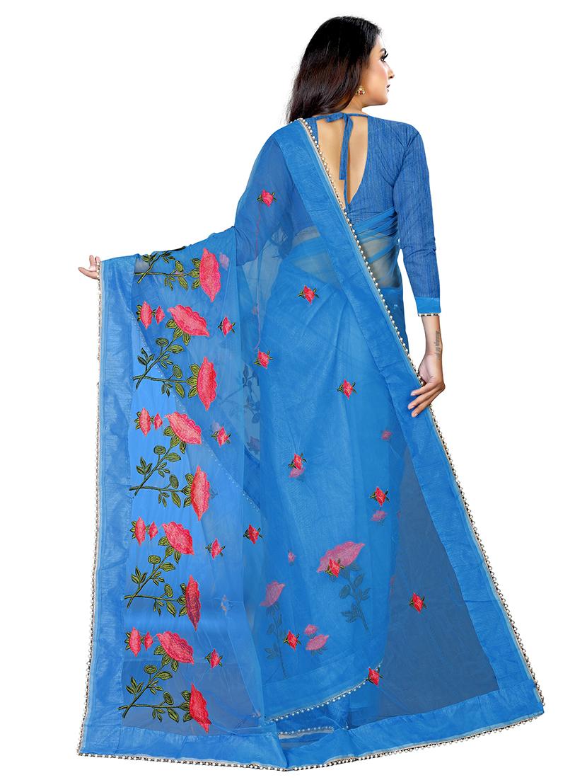 blue embroidered saree - 18929162 - Standard Image - 1