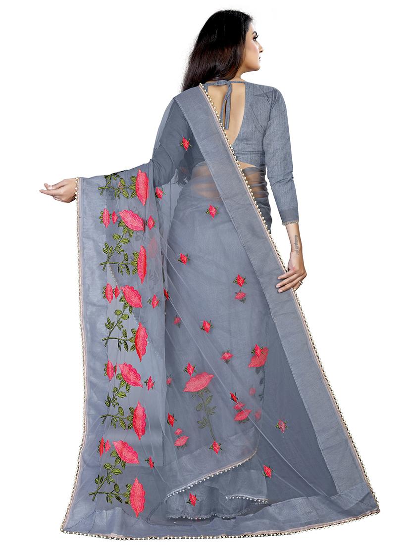 grey embroidered saree with blouse - 18929164 -  Standard Image - 1