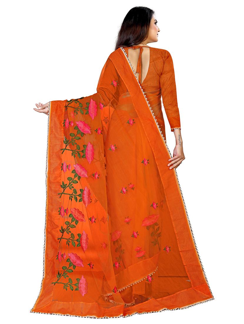orange embroidered saree - 18929169 - Standard Image - 1