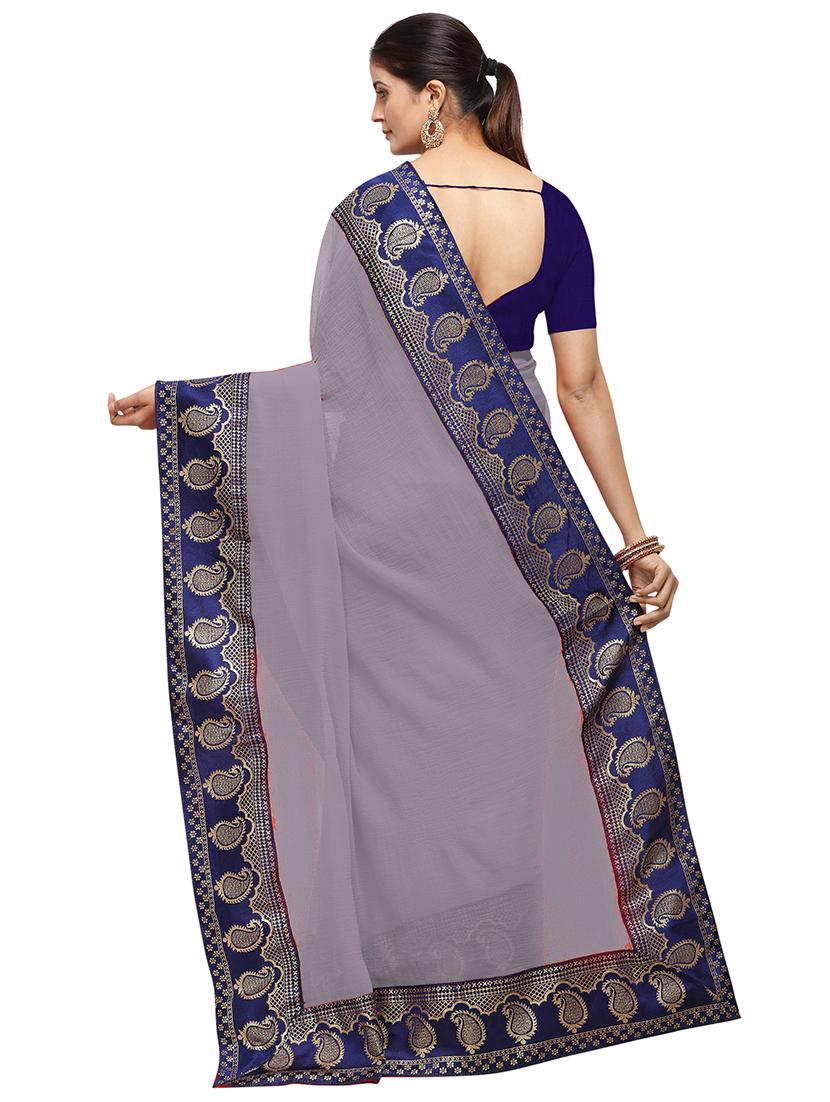 solid with bordered saree  with blouse - 18929170 -  Standard Image - 1