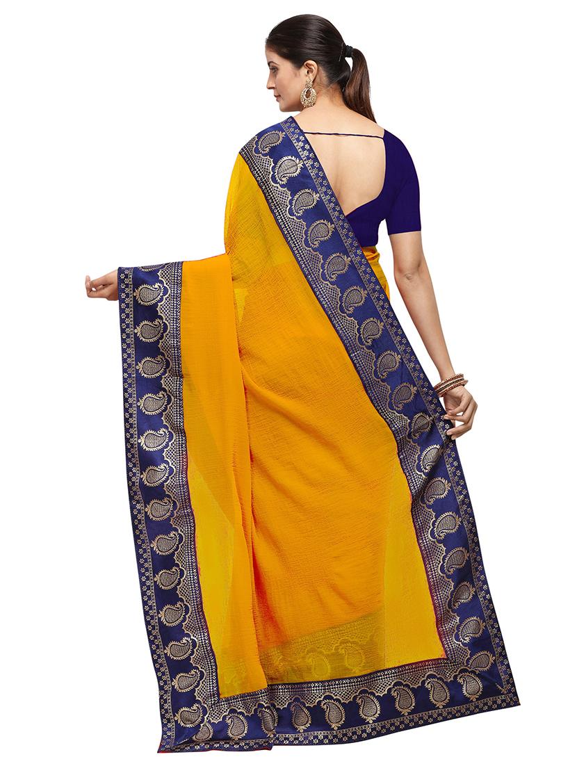 yellow solid with bordered saree with blouse - 18929175 - Standard Image - 1
