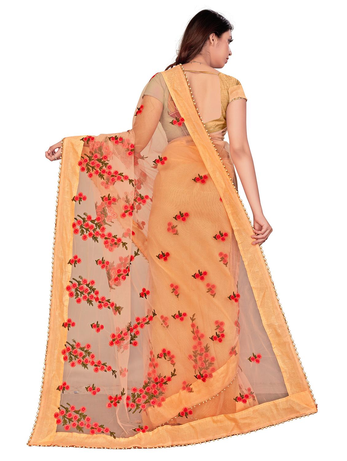 orange embroidered saree with blouse - 18929188 - Standard Image - 1