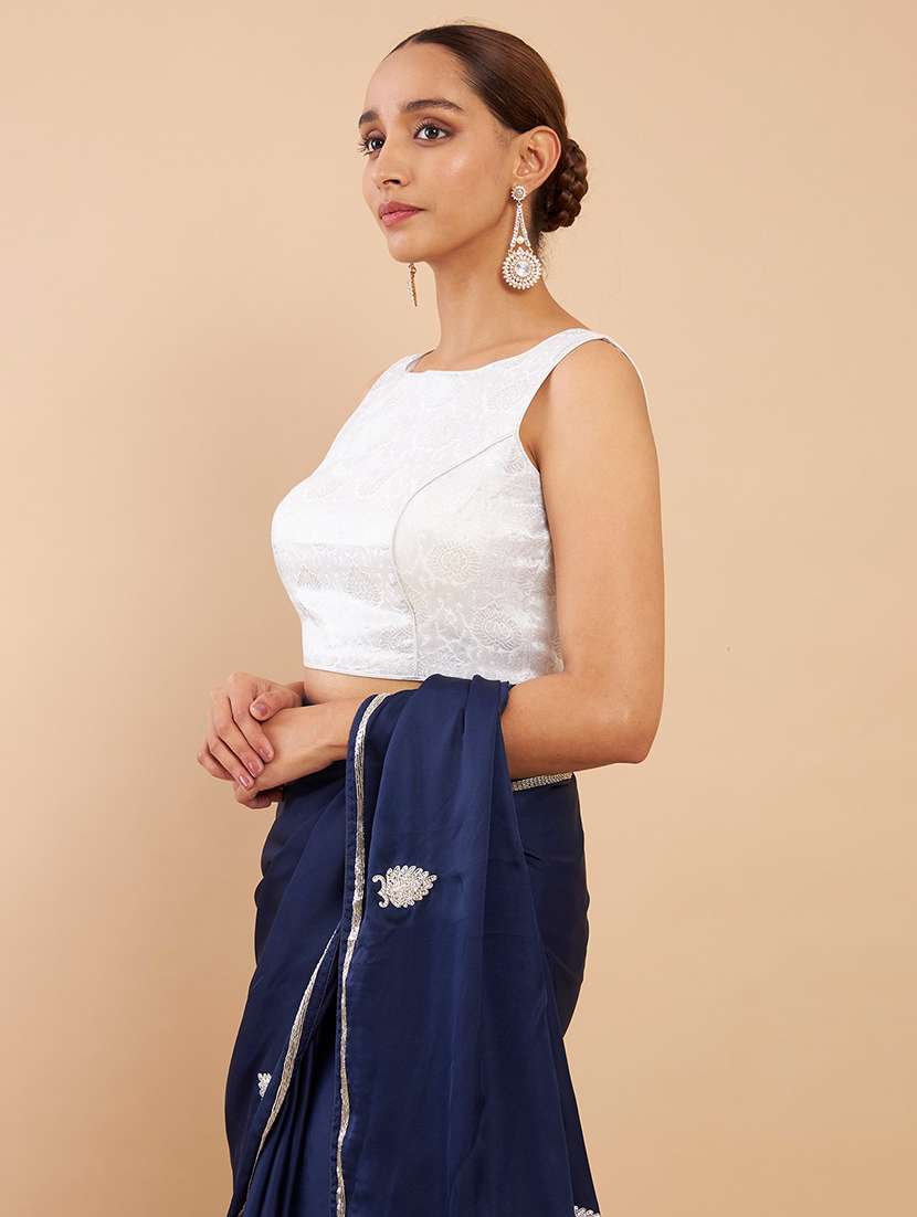 white brocade work regular blouse - 18929529 - Standard Image - 1