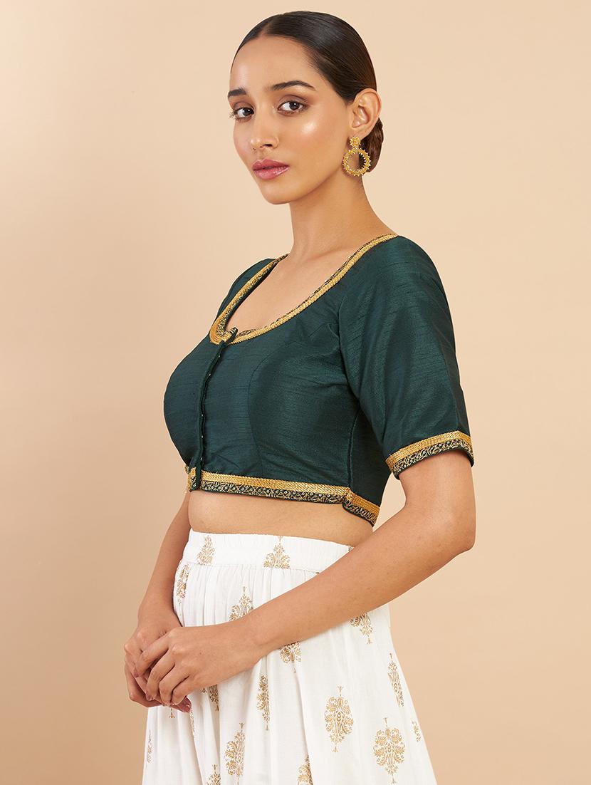 bottle green solid blouse - 18929623 - Standard Image - 1