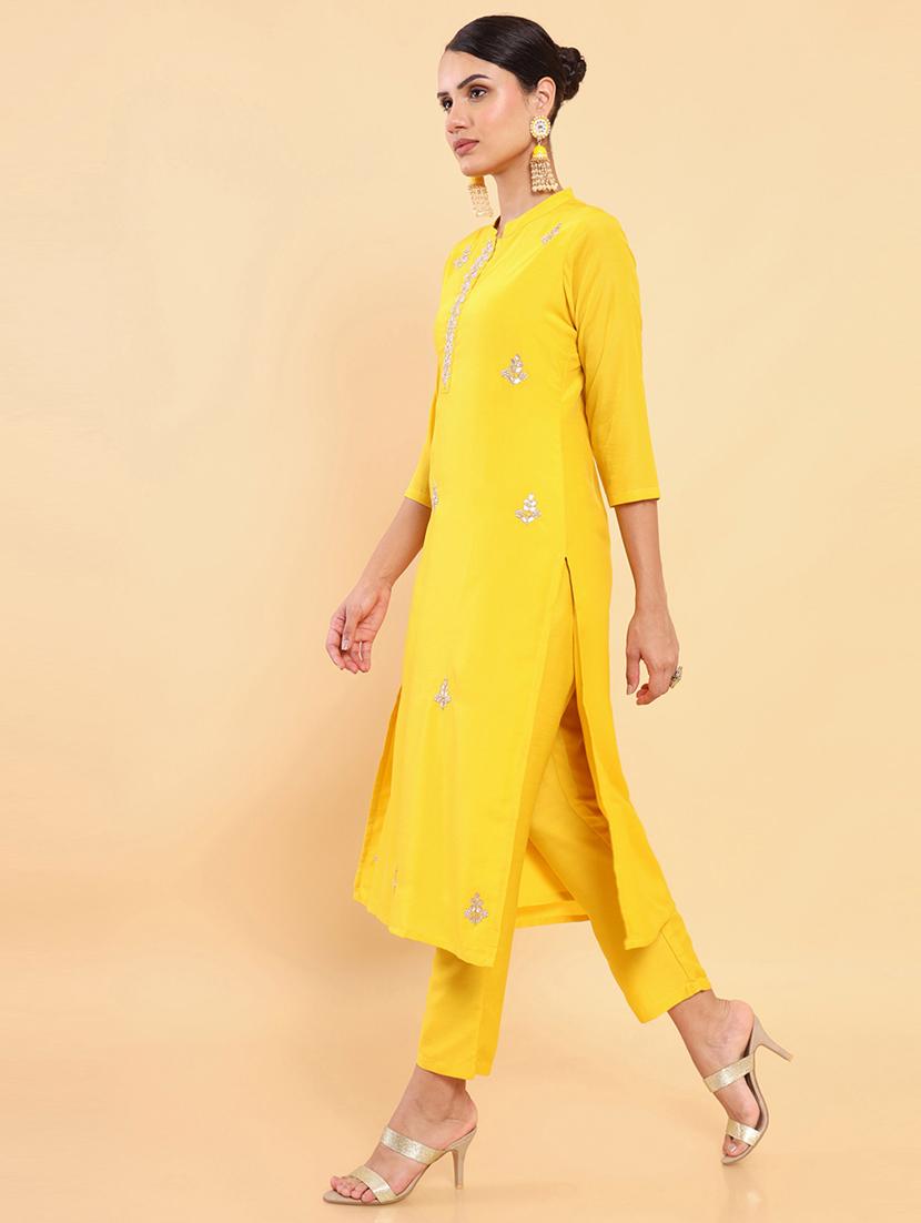 mustard solid zari work suit set - 18931746 -  Standard Image - 1