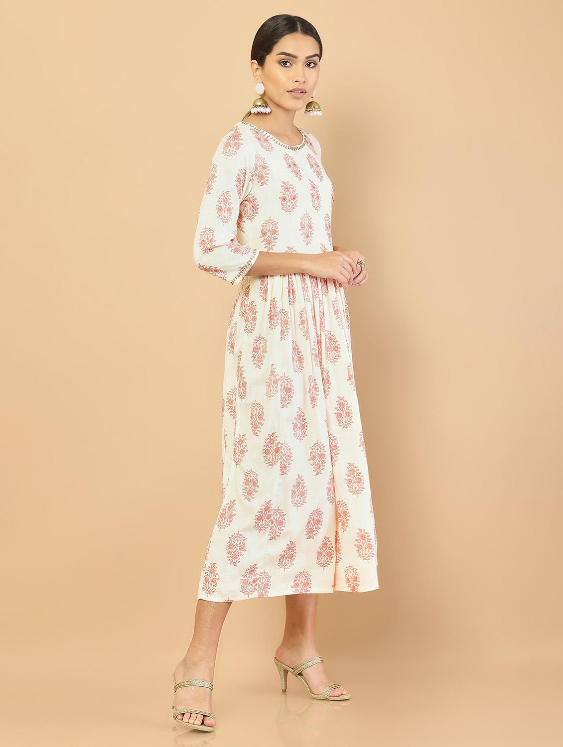 orange block print a-line kurta - 18932277 - Standard Image - 1
