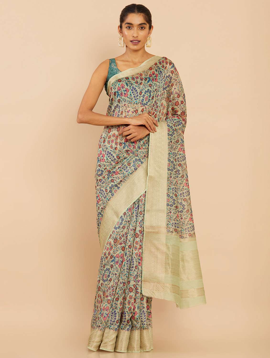 women's floral beige colored saree