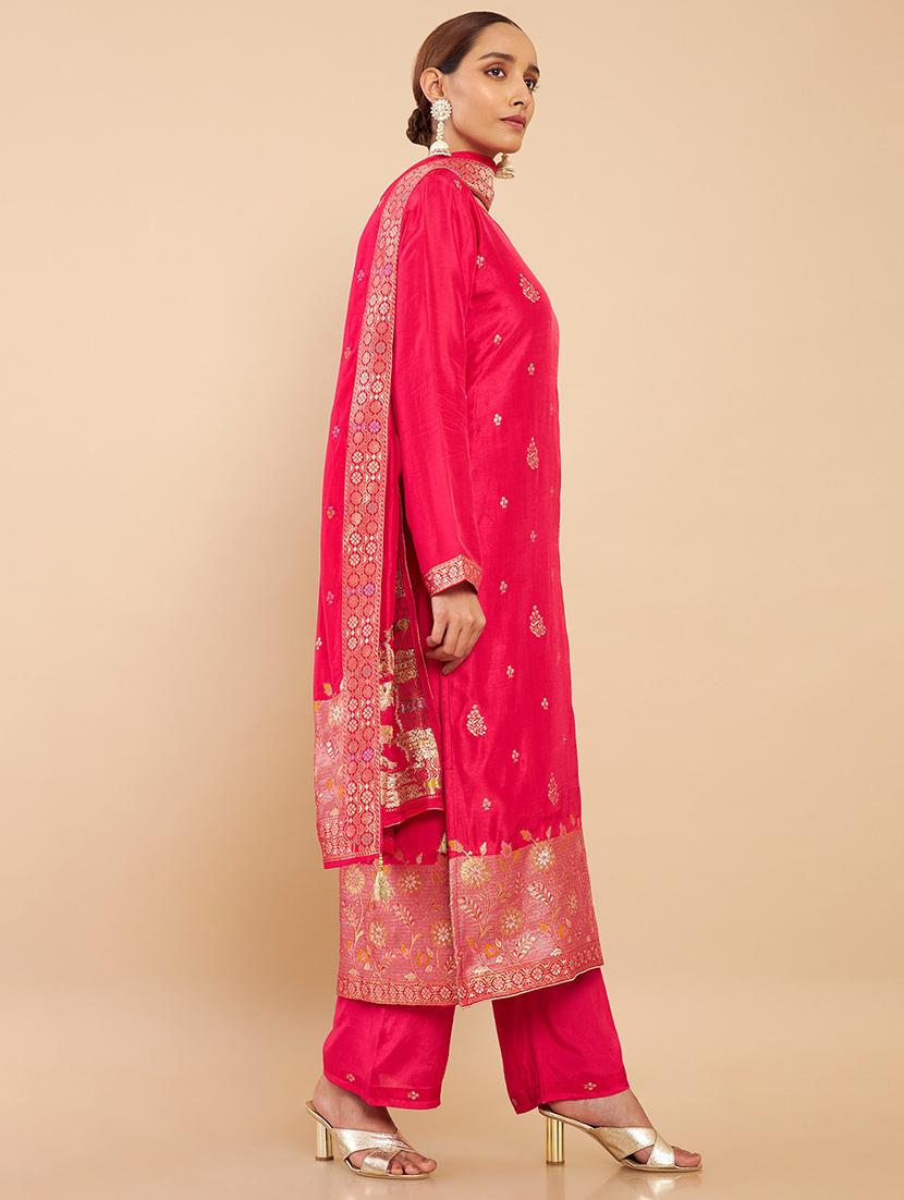 red coloured embroidered lehenga unstitched suit - 18935077 - Standard Image - 1