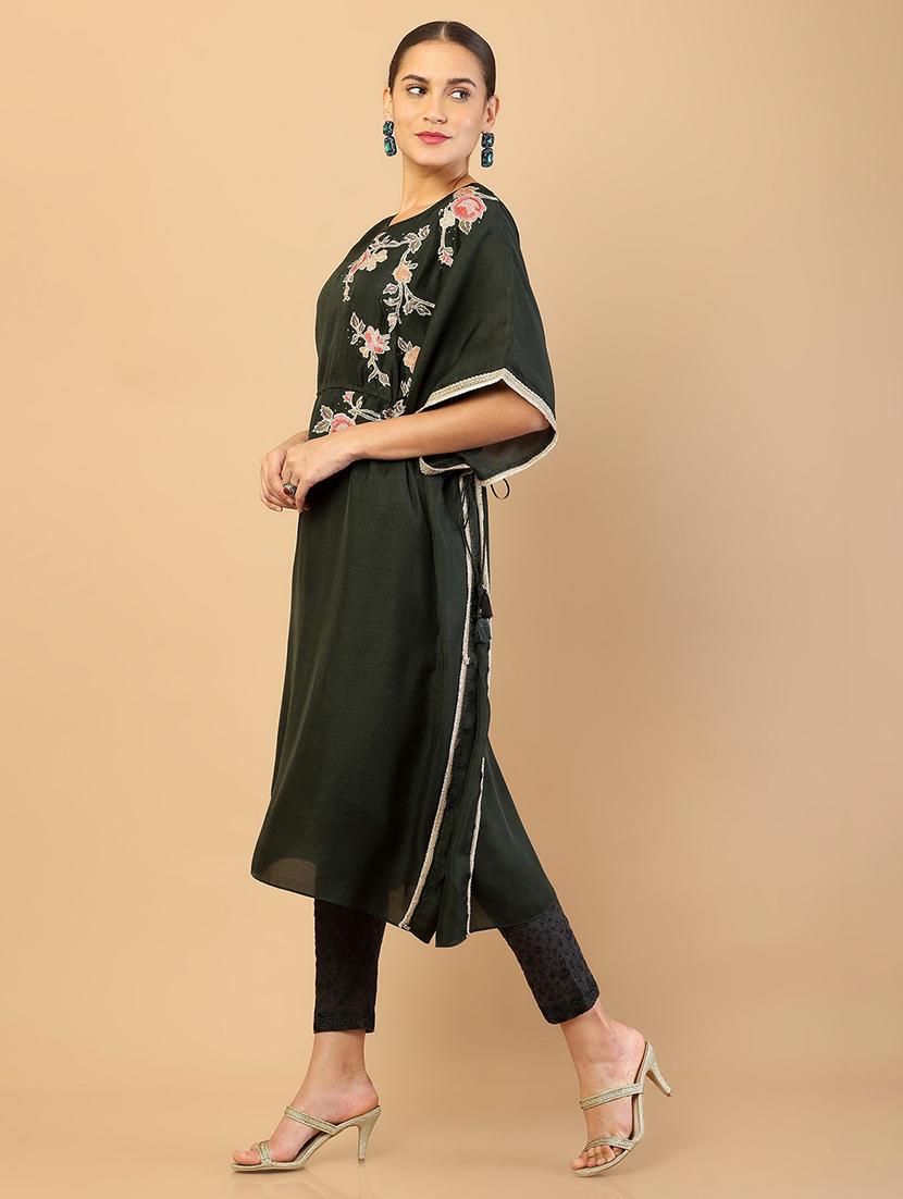 round neck black kaftan - 18935485 - Standard Image - 1