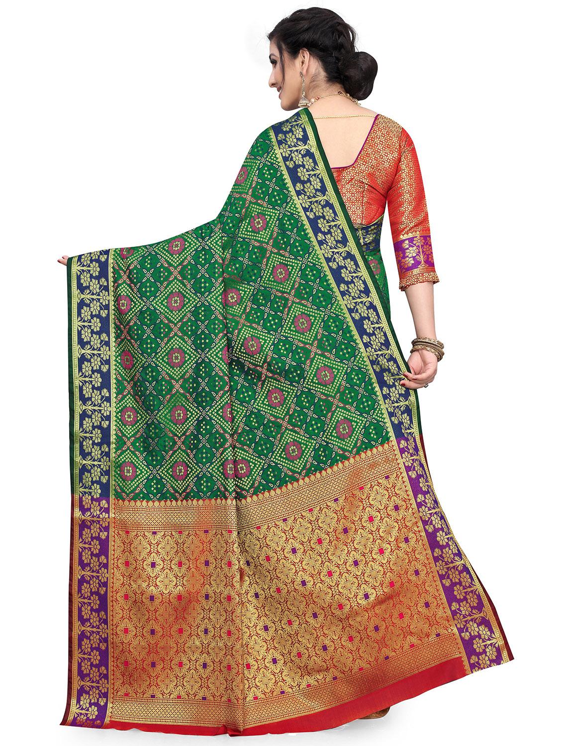 dark green synthetic banarasi saree with blouse - 18940224 -  Standard Image - 1