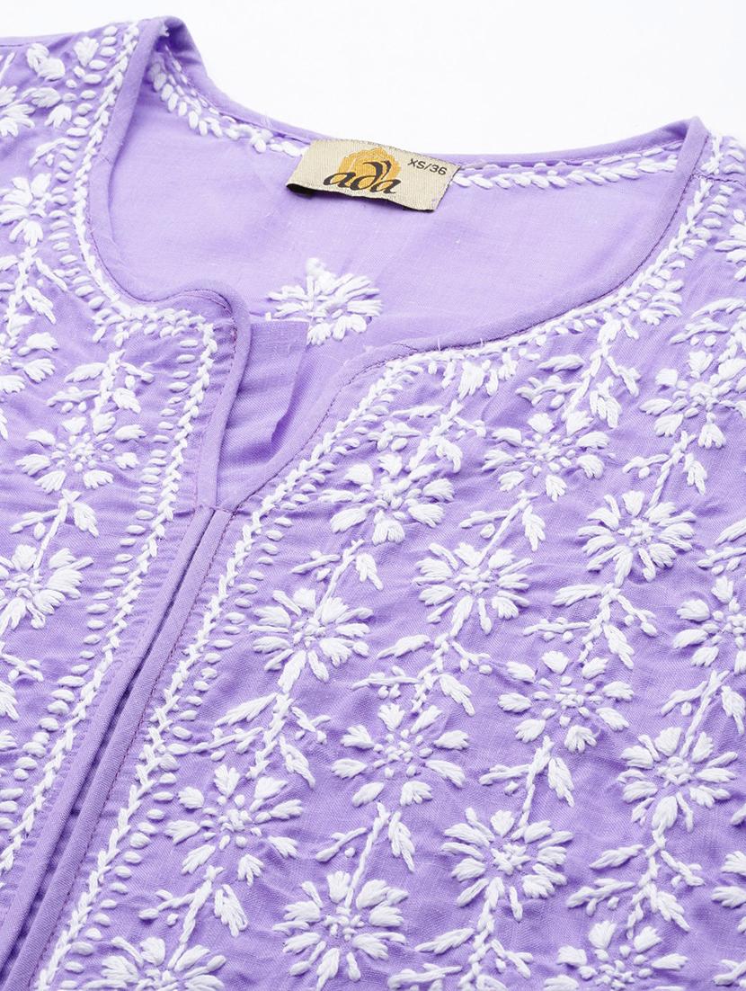 ada hand-embroidered lavender chikankari straight kurta - 18940366 - Standard Image - 4