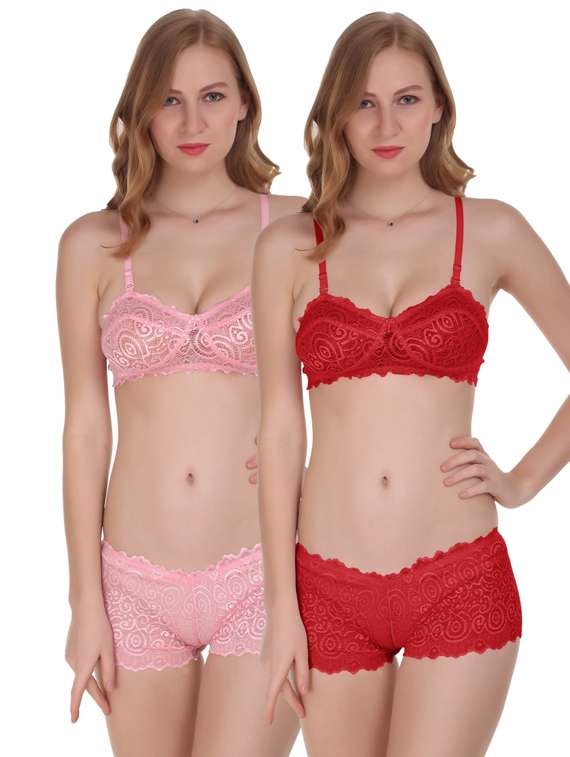 pack of 2- multi colored lycra bras and panty set