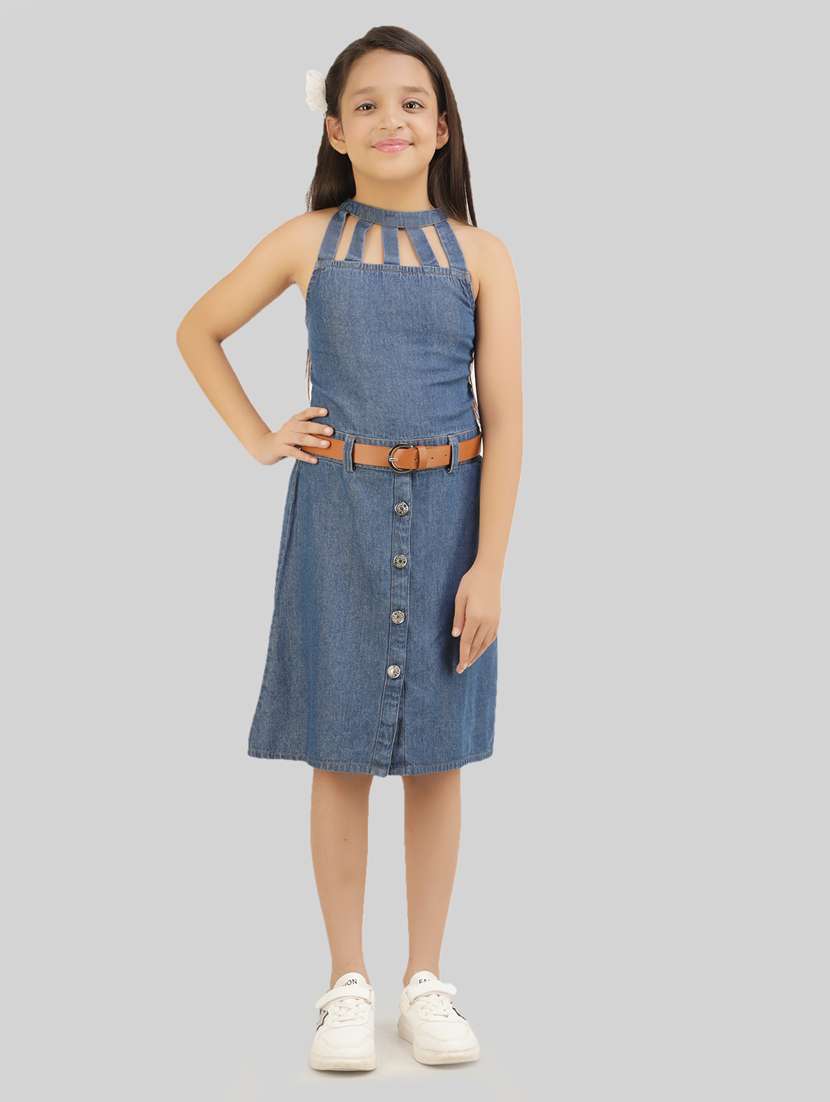girls blue halter neck sleeveless dress