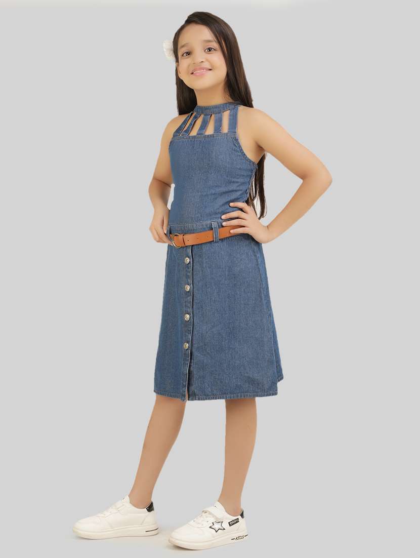 girls blue halter neck sleeveless dress - 18947656 -  Standard Image - 1