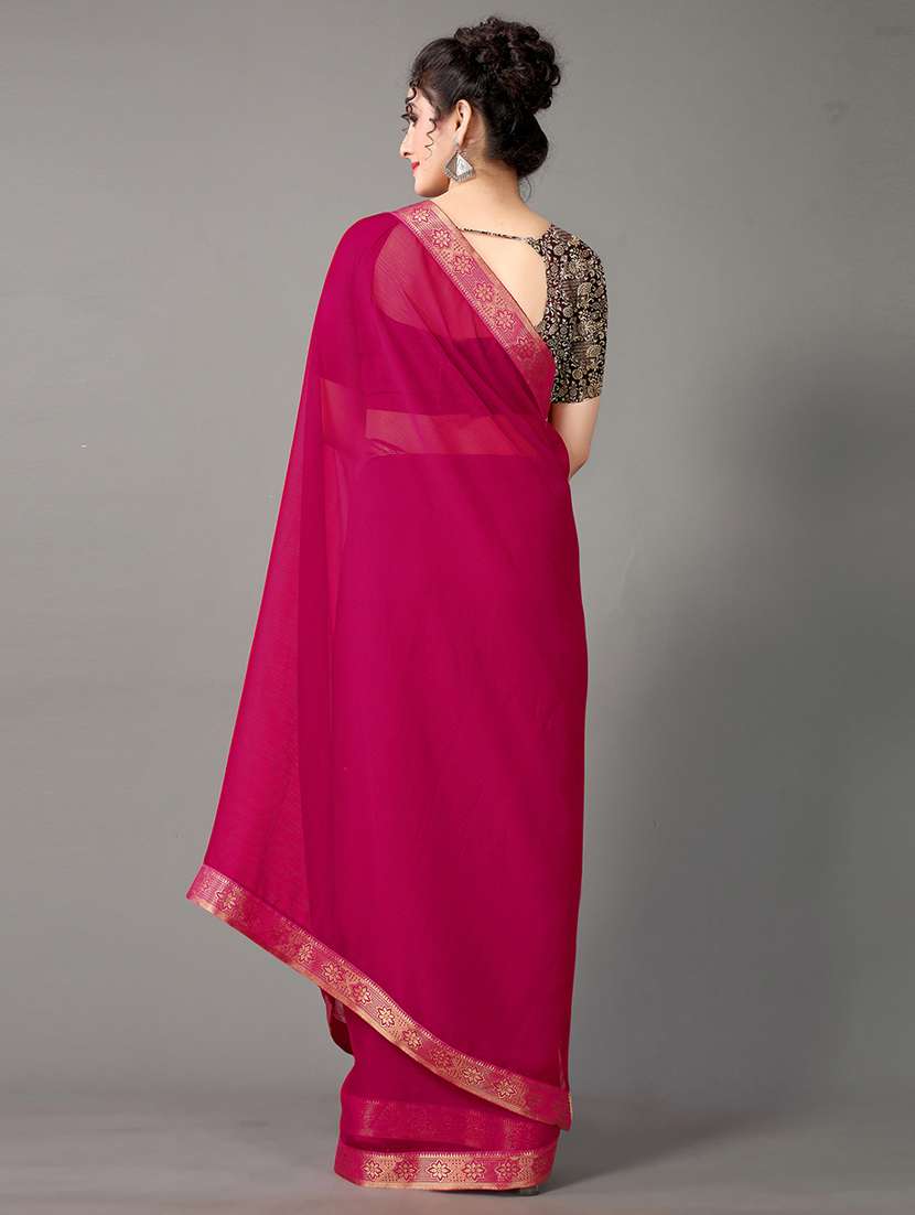 magenta chiffon bordered saree - 18949152 -  Standard Image - 1