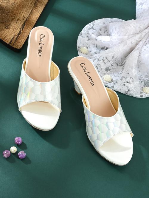 white synthetic slip on sandals - 18949227 -  Standard Image - 0