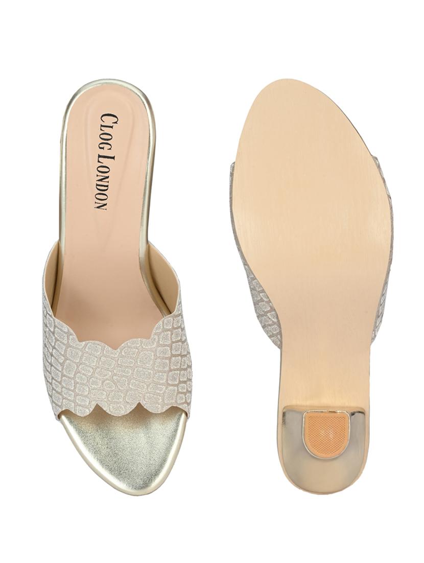 gold synthetic slip on sandals - 18949232 - Standard Image - 4