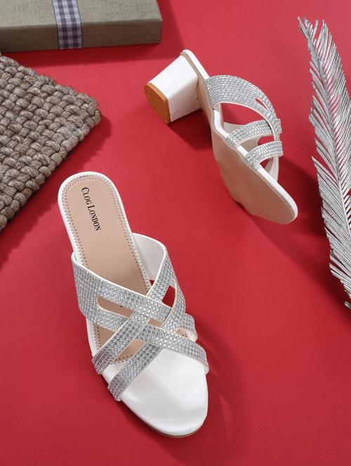 white synthetic slip on sandals - 18949239 -  Standard Image - 0