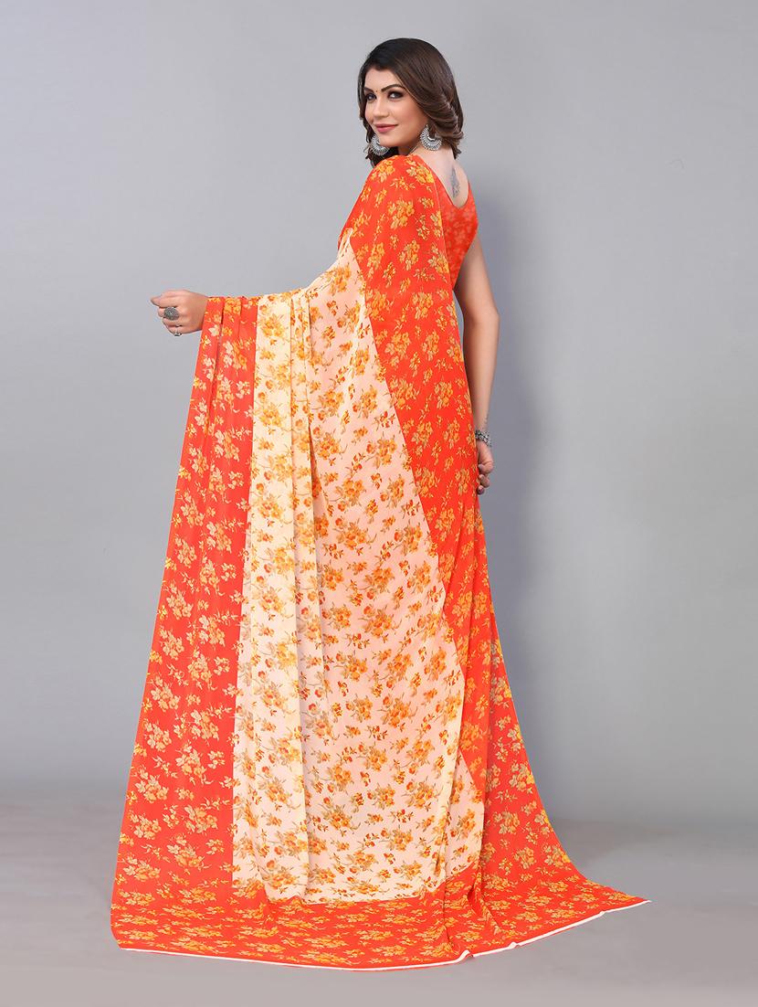cream georgette printed saree with blouse - 18949308 -  Standard Image - 1