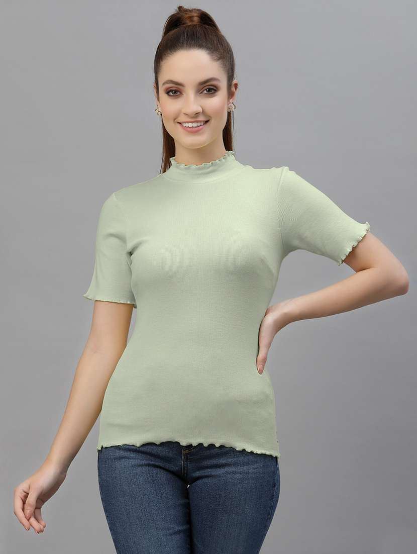 green coloured turtle neck regular top - 18949424 - Zoom Image - 0