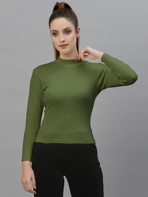 women solid mock neck long sleeves top - 18949453 - Standard Image - 0