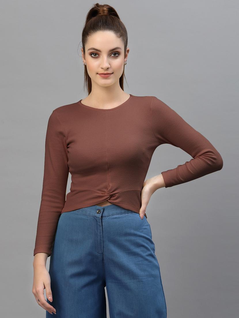 women's solid round neck top - 18949518 - Zoom Image - 0