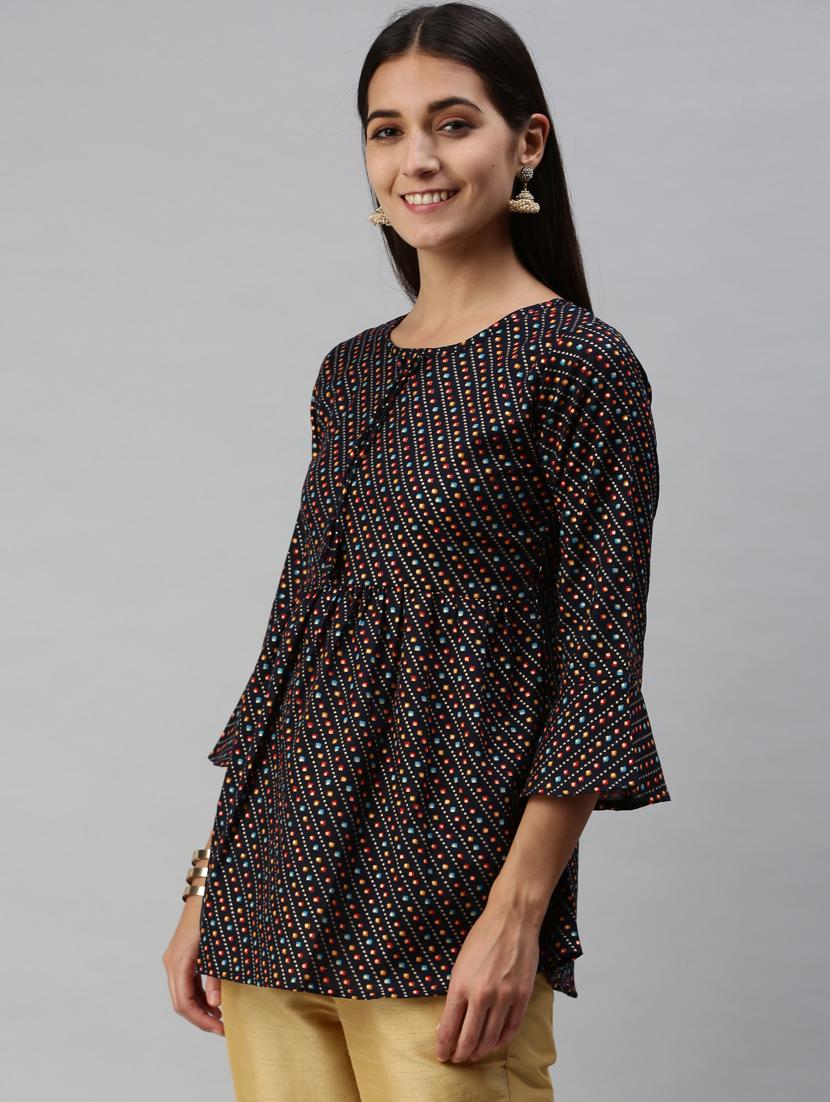 blue cotton blend a line top - 18950984 - Standard Image - 1
